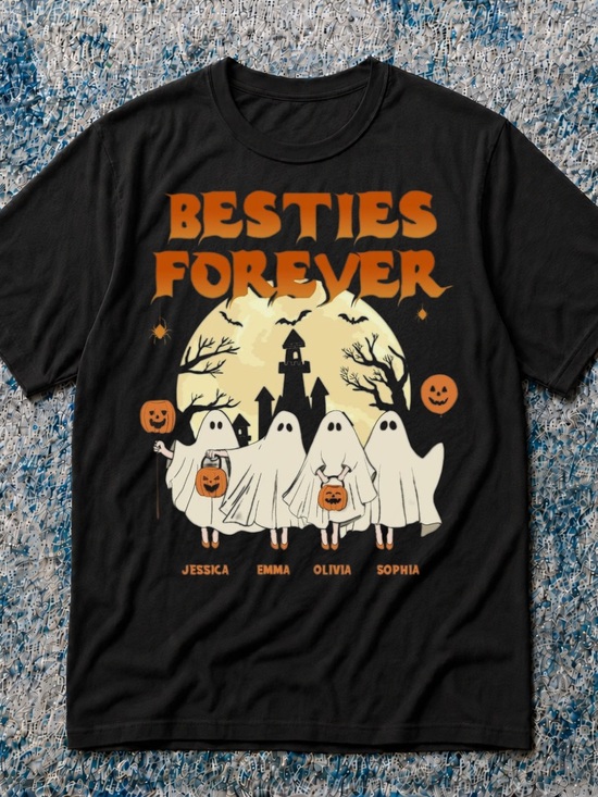 Gildan Other - Gildan Black "Besties Forever" Halloween Ghosts T‑Shirt with Orange Graphics